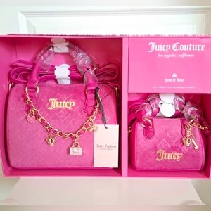 New💕Juicy Couture Hot Pink Charmed Speedy Satchel Bag Gift Set Raspberry Tart